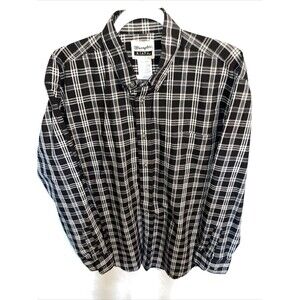Wrangler Riata Men’s Western Shirt Size Large Black Striped Rodeo Cowboy Dressy